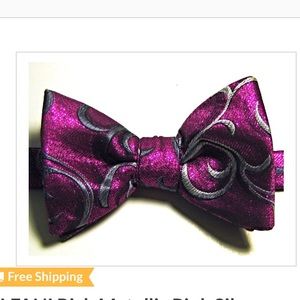 ALFANI Rich Metallic Pink Silver Bow Tie Pre Tied